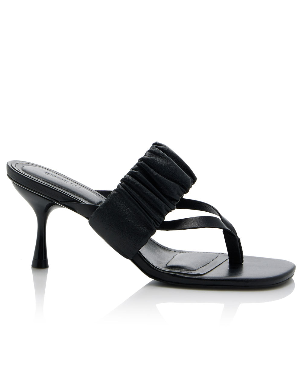 Tamar Ruched Leather Sandal in Black