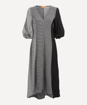 Three-Quarter Sleeve Chequered Midi Dress