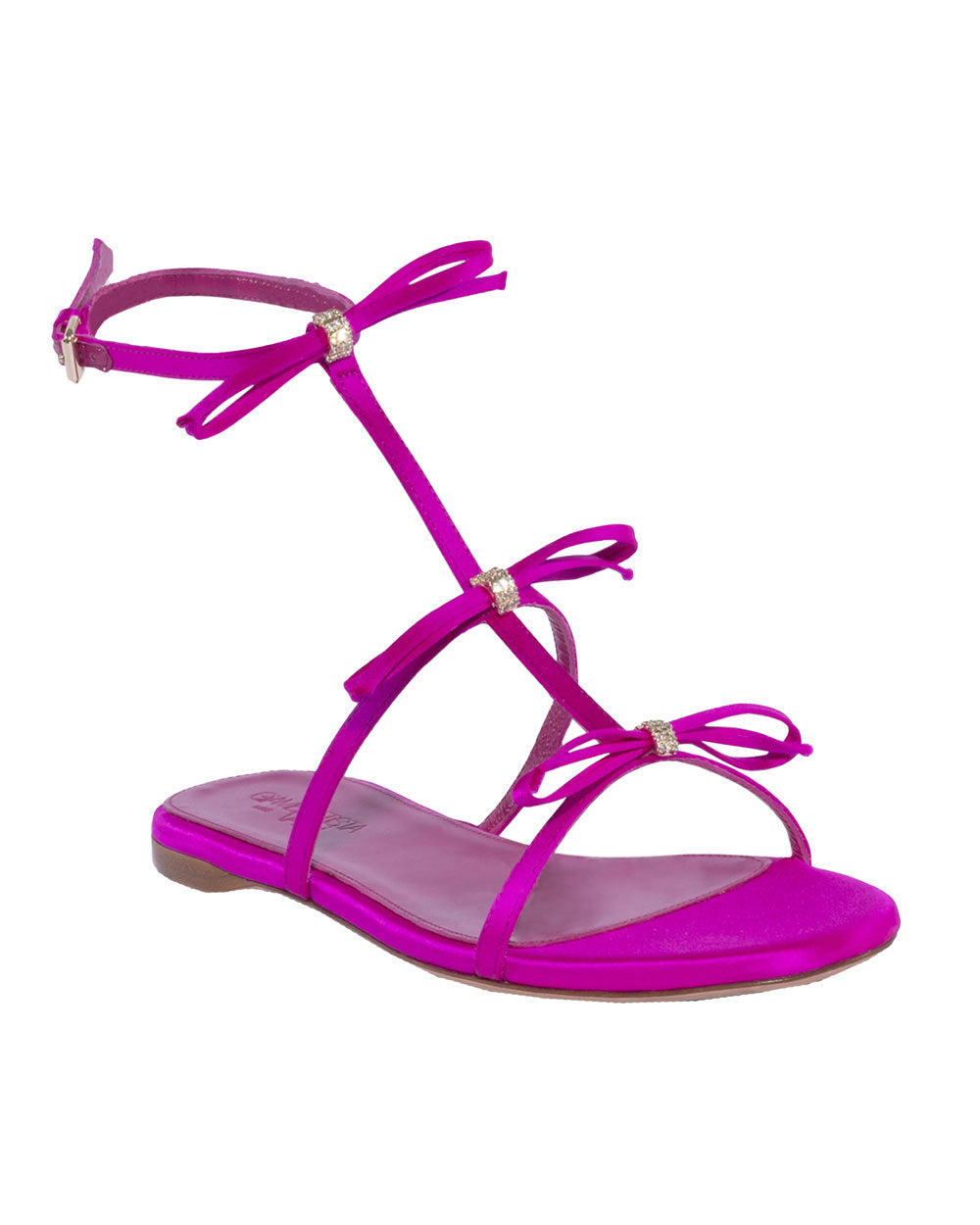 Triple Crystal Bow Sandal in Fuchsia