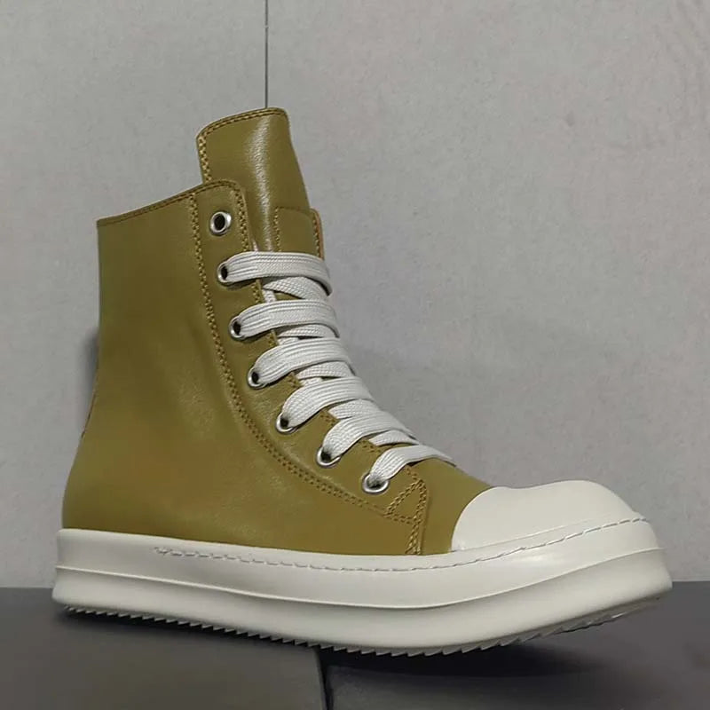 Unisex Luxury Casual Genuine Leather High-top Lace-up Ankle Boots