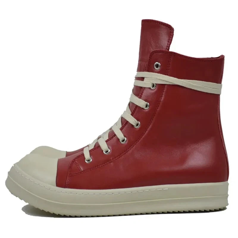 Unisex Luxury Casual Genuine Leather High-top Lace-up Ankle Boots