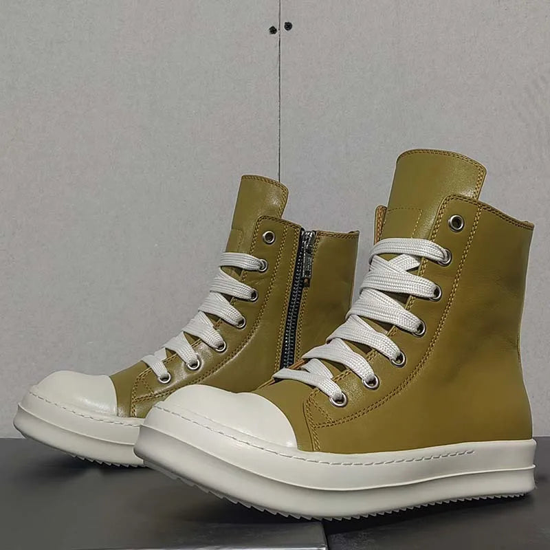 Unisex Luxury Casual Genuine Leather High-top Lace-up Ankle Boots