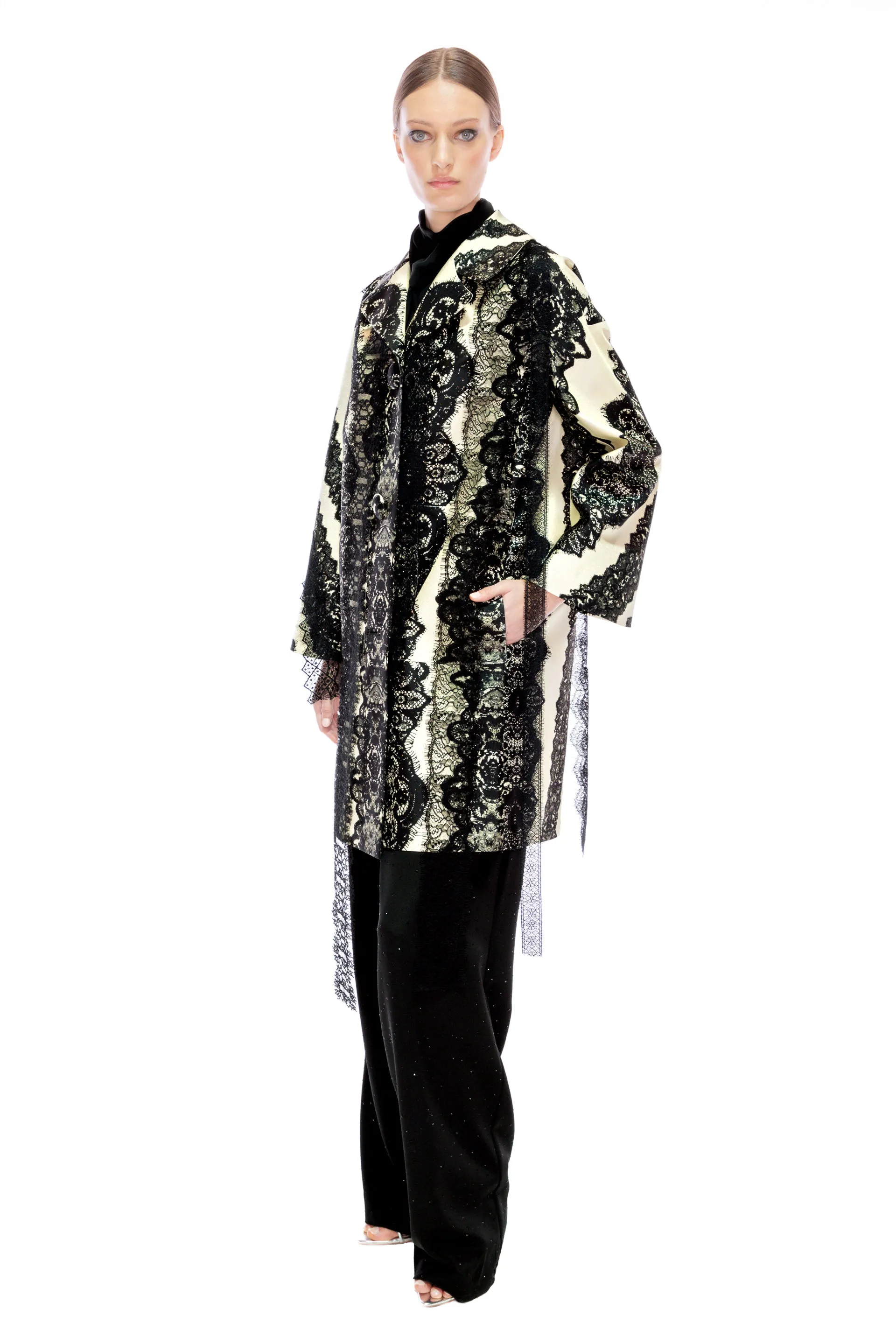 'VENETIAN LACE' TROMPE L'OEIL L/S PATCH POCKET COAT