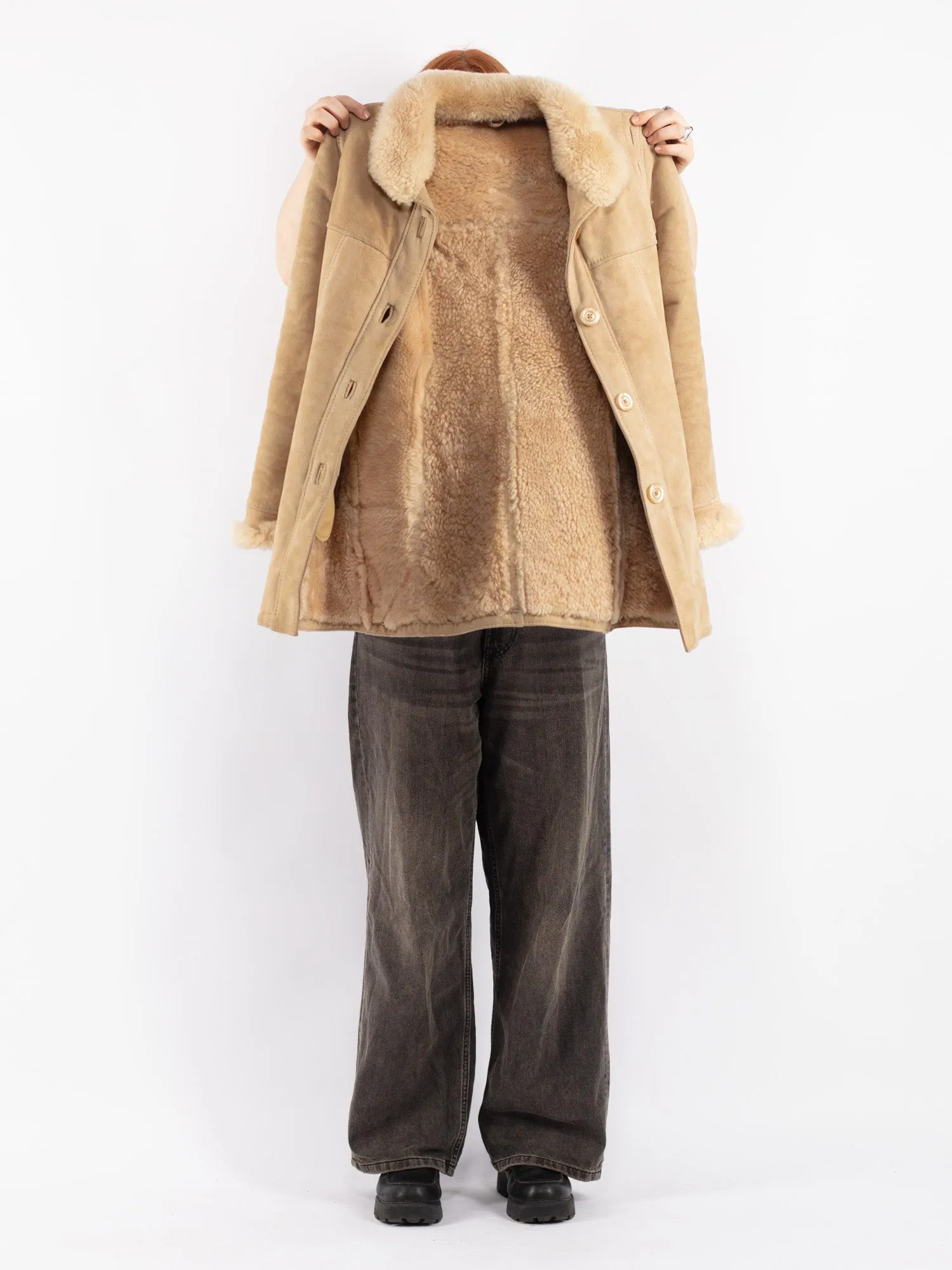 Vintage 70's Women Sheepskin Coat in Beige