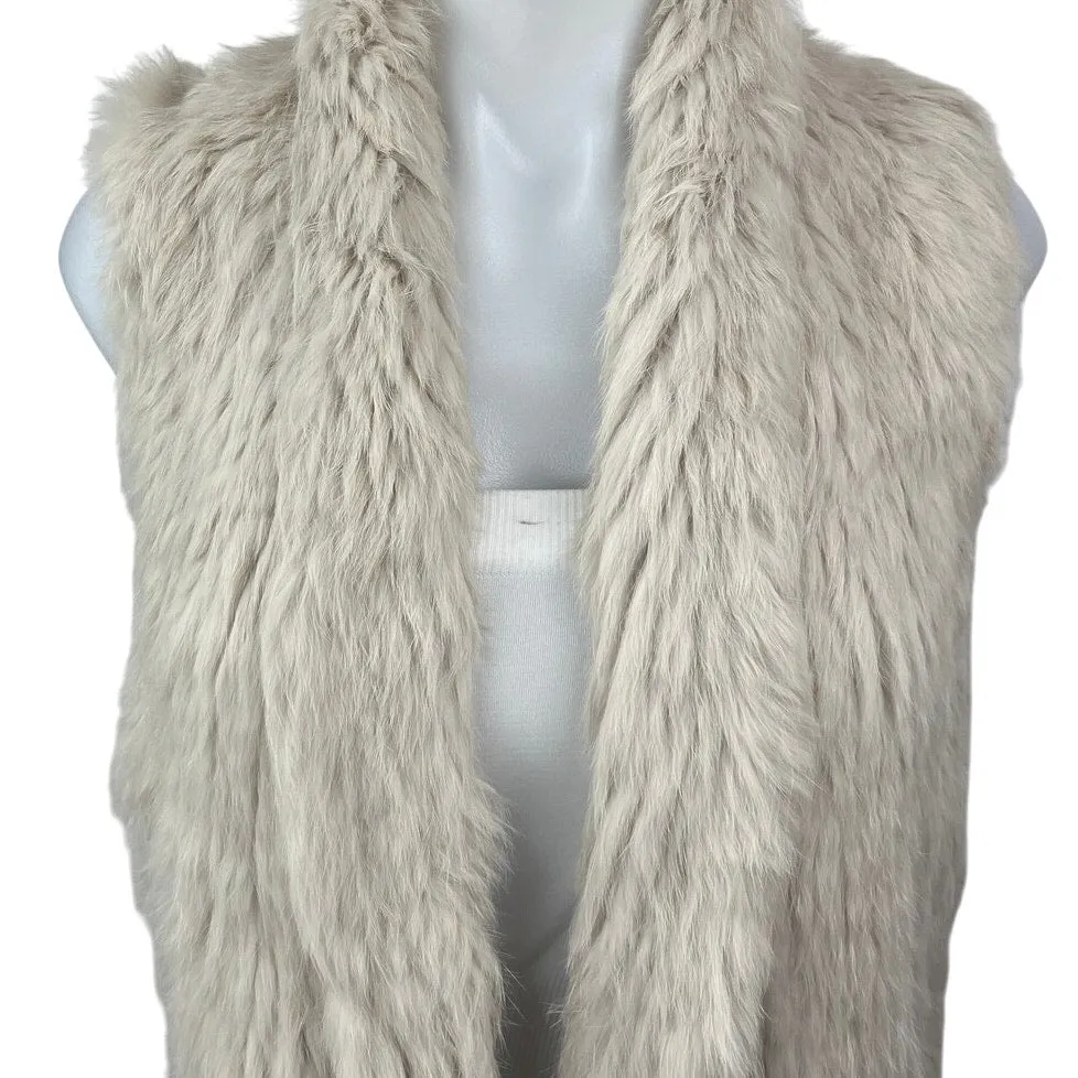 Vintage June Womens Real Rabbit Fur Sleeveless Vest Cardigan Sweater Top Size XS