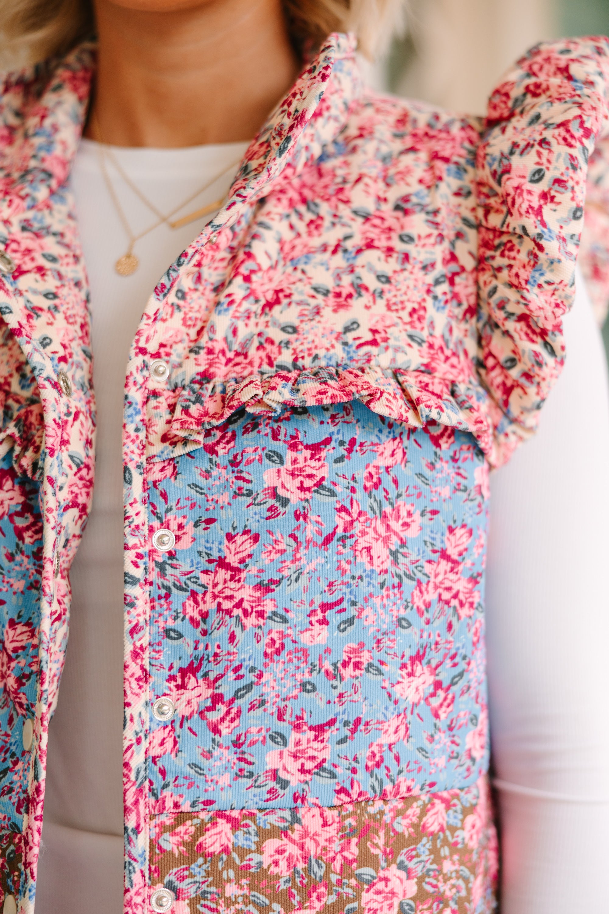 Wide Range Pink Ditsy Floral Vest