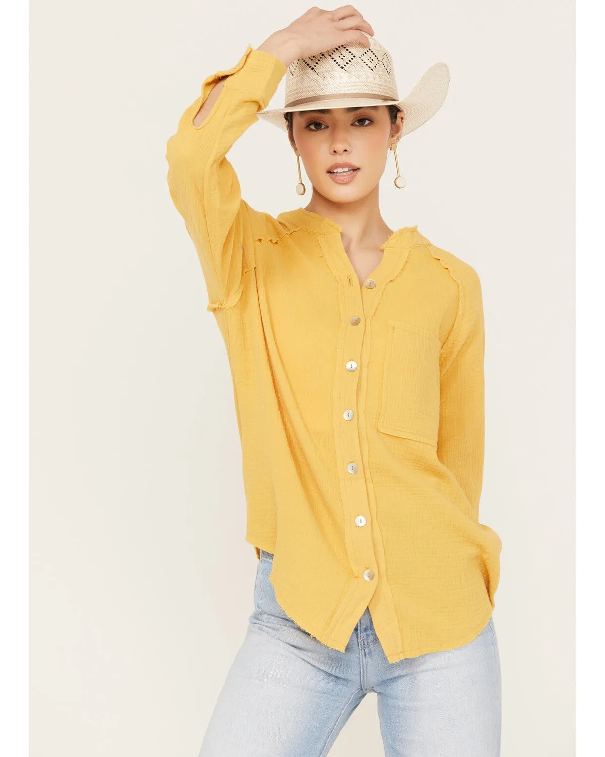 Wild Moss Women's Gauze Long Sleeve Button-Down Shirt