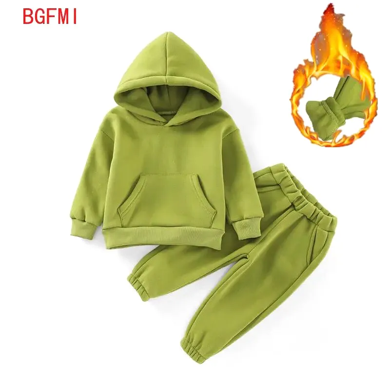 Winter Baby Unisex Warm Casual Cotton Sweatshirt Boy Girl Children's Set Fleece Suit Boys Sweater Hoodie + Pants Thick Sets X475