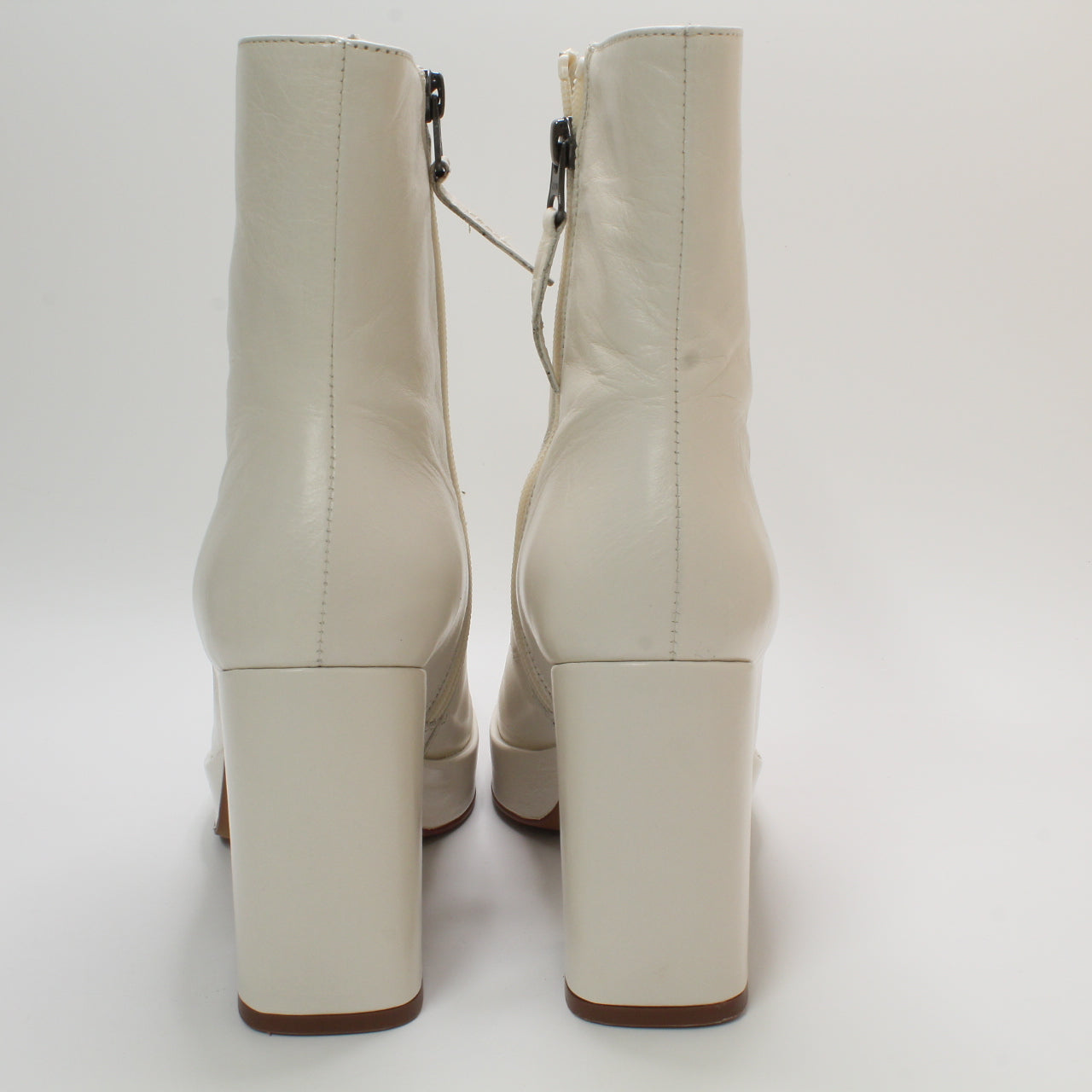 Womens Office Attitude Square Toe Platform Ankle Boots Cream Leather Uk Size 6