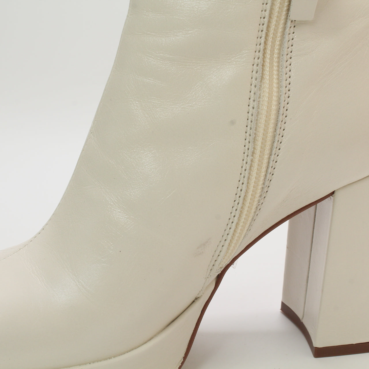 Womens Office Attitude Square Toe Platform Ankle Boots Cream Leather Uk Size 6