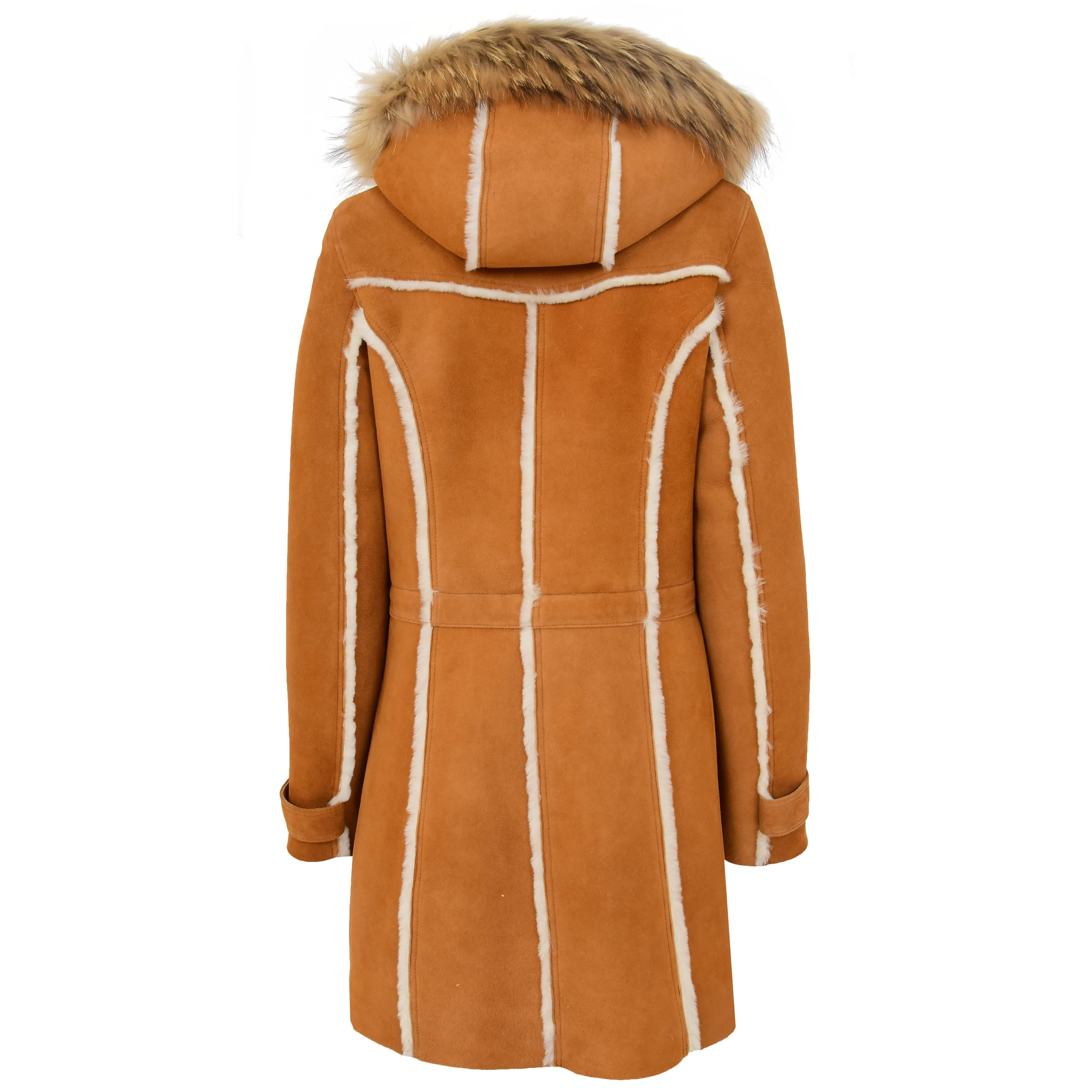 Womens Sheepskin Duffle Coat 3/4 Length Parka Beth Tan White