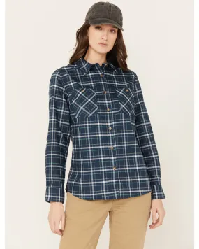 Wrangler Riggs Workwear Women's Plaid Print Long Sleeve Button Down Shirt