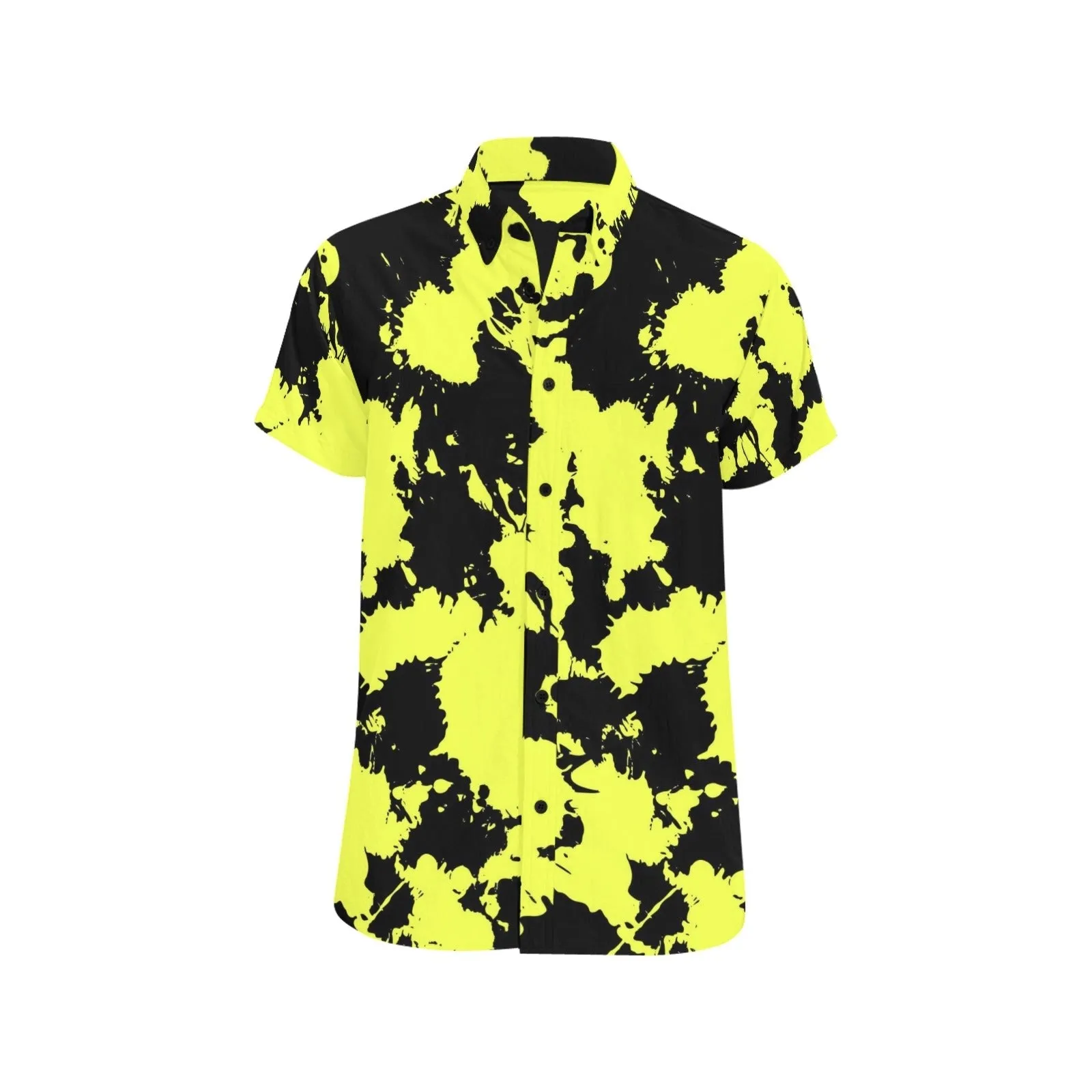 Yellow and Black Paint Splatter Short Sleeve Button Up Shirt