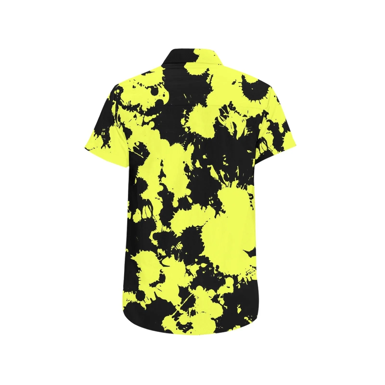 Yellow and Black Paint Splatter Short Sleeve Button Up Shirt