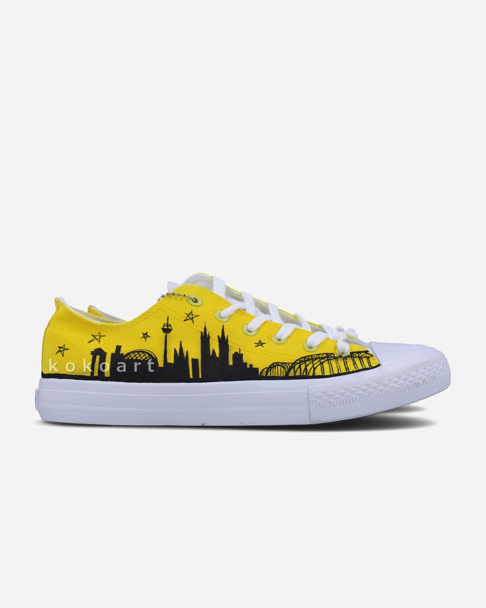 Yellow Background Skyline Hand Painted Shoes