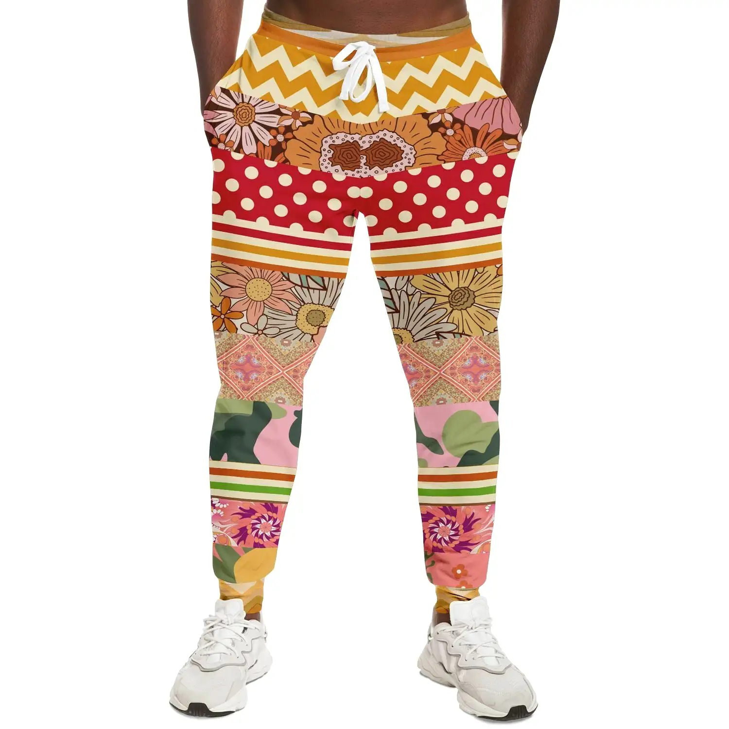 Yogananda Floral Stripe Patchwork Unisex Eco-Poly Joggers