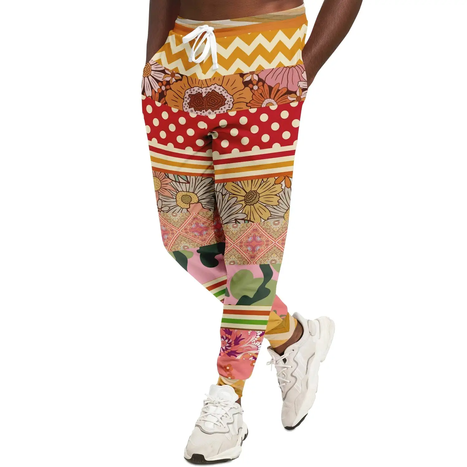 Yogananda Floral Stripe Patchwork Unisex Eco-Poly Joggers