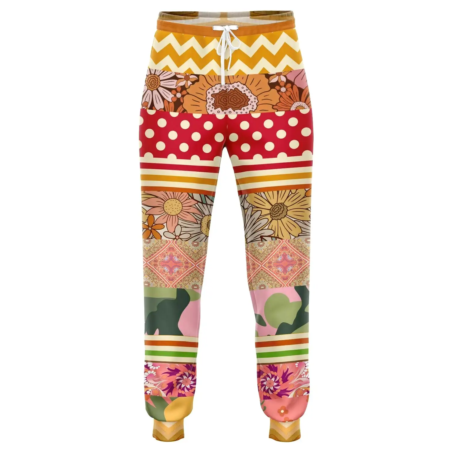 Yogananda Floral Stripe Patchwork Unisex Eco-Poly Joggers