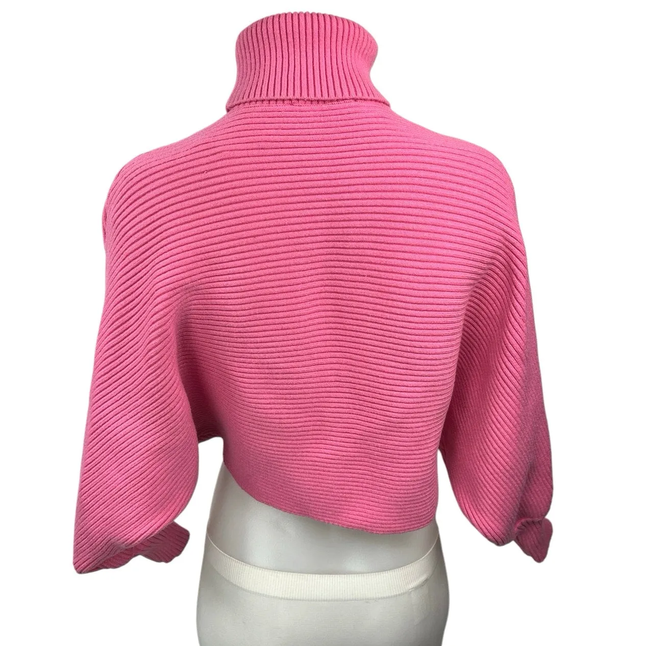 Zara Pink Ribbed Knit Turtleneck Dolman Batwing Sleeve Crop Sweater Top Size XS