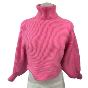 Zara Pink Ribbed Knit Turtleneck Dolman Batwing Sleeve Crop Sweater Top Size XS