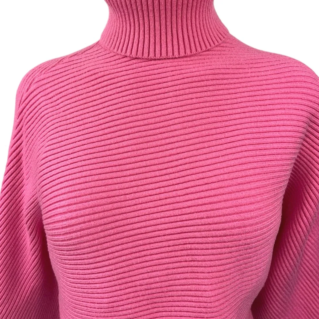 Zara Pink Ribbed Knit Turtleneck Dolman Batwing Sleeve Crop Sweater Top Size XS