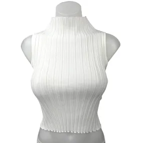 Zara White Ribbed Knit Turtleneck Sleeveless Cropped Sweater Vest Top Size S